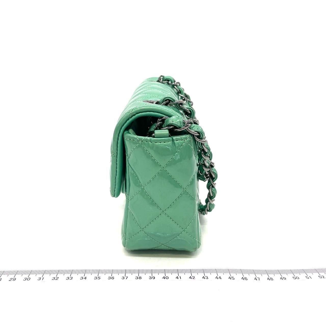 Chanel Classic Flap Rectangular Mini Green Patent Leather Silver HW 1