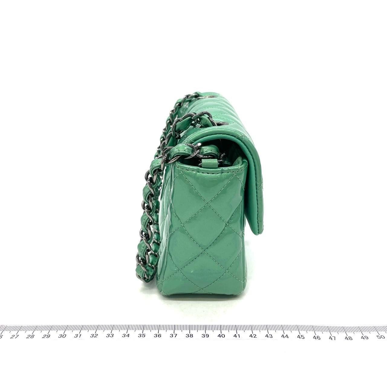Chanel Classic Flap Rectangular Mini Green Patent Leather Silver HW 2