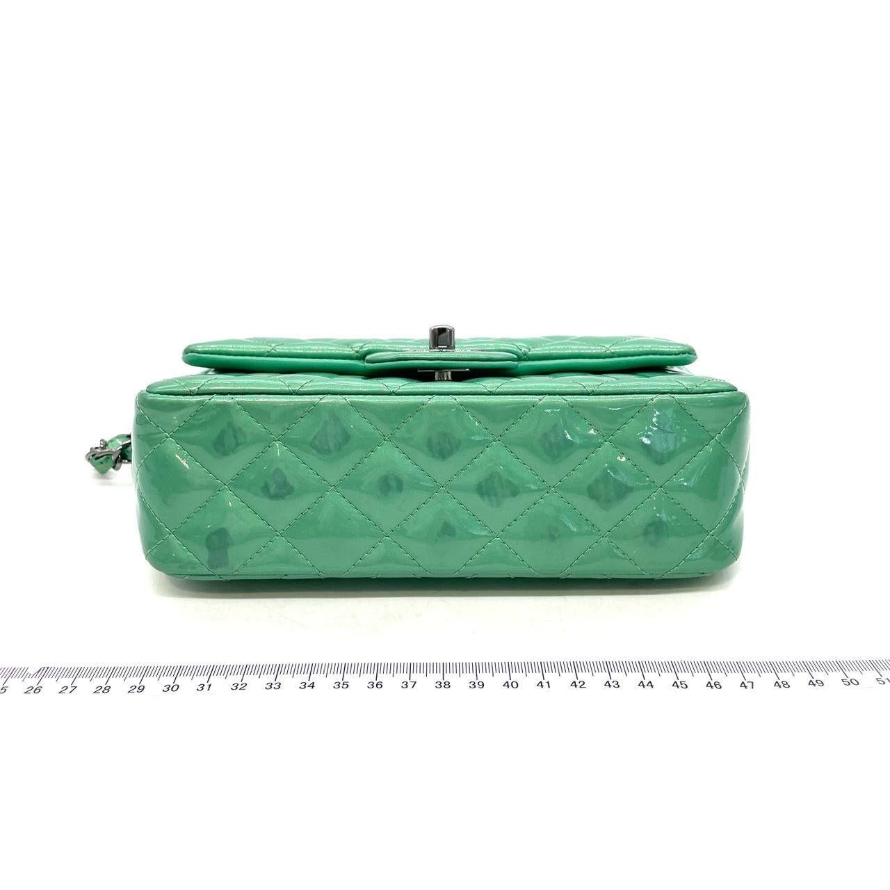 Chanel Classic Flap Rectangular Mini Green Patent Leather Silver HW 3