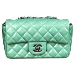 Chanel Classic Flap Rectangular Mini Green Patent Leather Silver HW