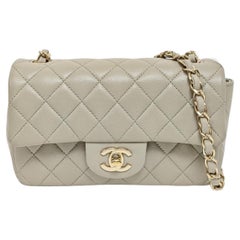 Chanel Classic Flap Rectangular Mini Grey Lambskin Leather Gold Hardware