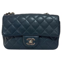 Chanel Classic Flap Rectangular Mini Navy Caviar Leather Silver Hardware 2015-16