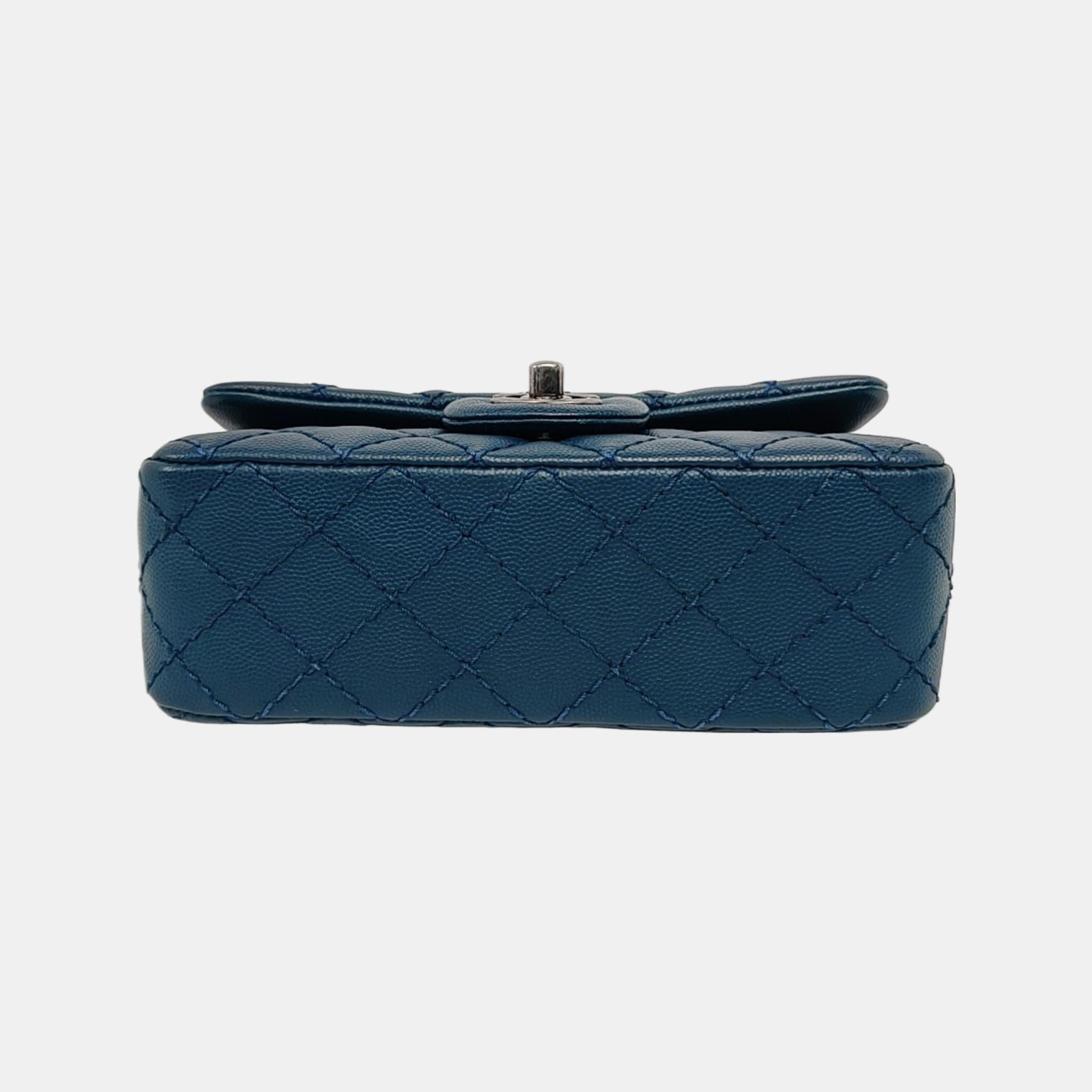 Women's Chanel Classic Flap Rectangular Mini Navy Caviar leather Silver Hardware