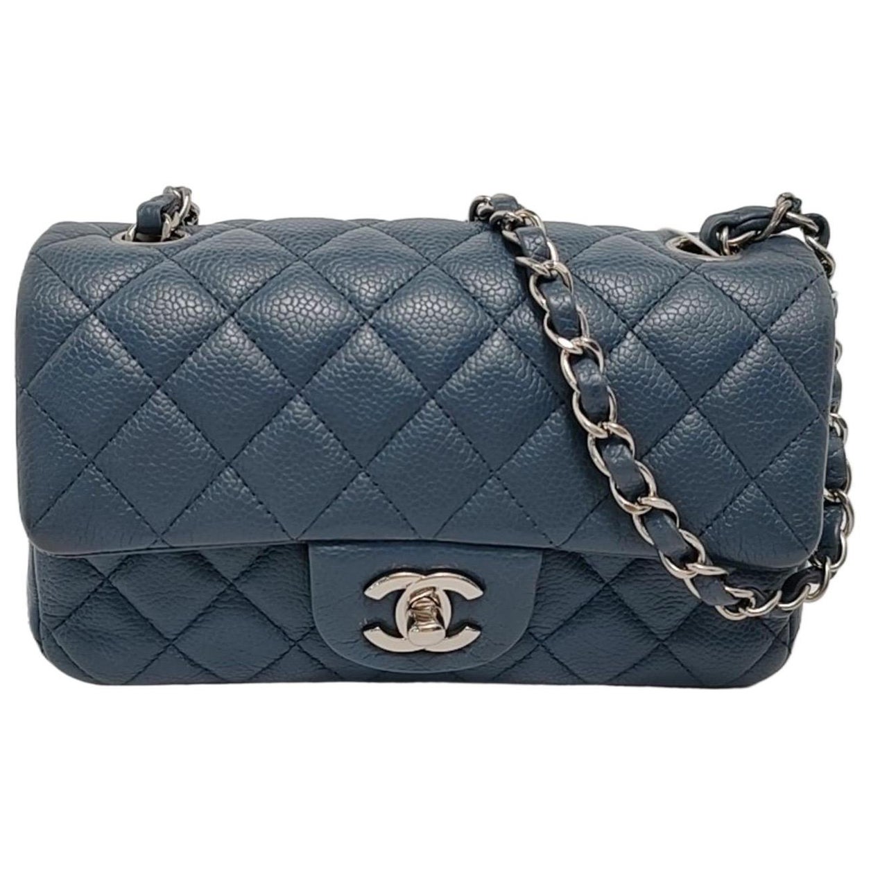 Chanel Classic Flap Rectangular Mini Navy Kaviar Leder Silver Hardware