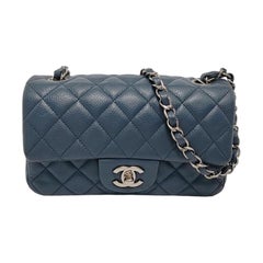 Chanel Classic Flap Rectangular Mini Navy Caviar leather Silver Hardware