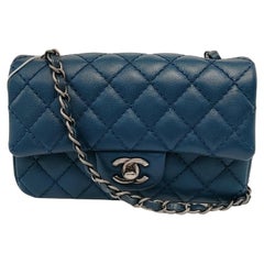 Chanel Classic Flap Rectangular Mini Navy Caviar leather Silver Hardware