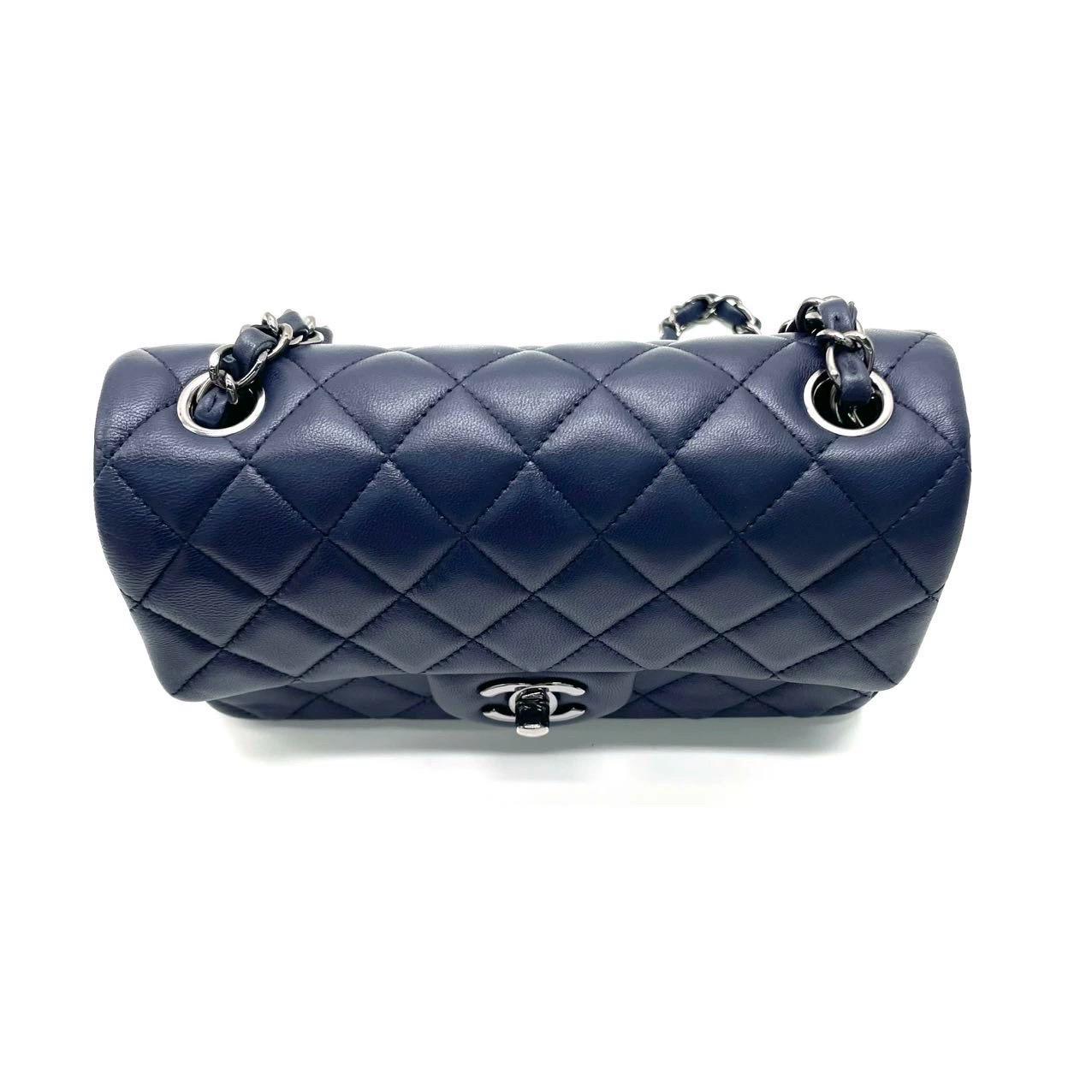Black Chanel Classic Flap Rectangular Mini Navy Lambskin 2013-2014 For Sale