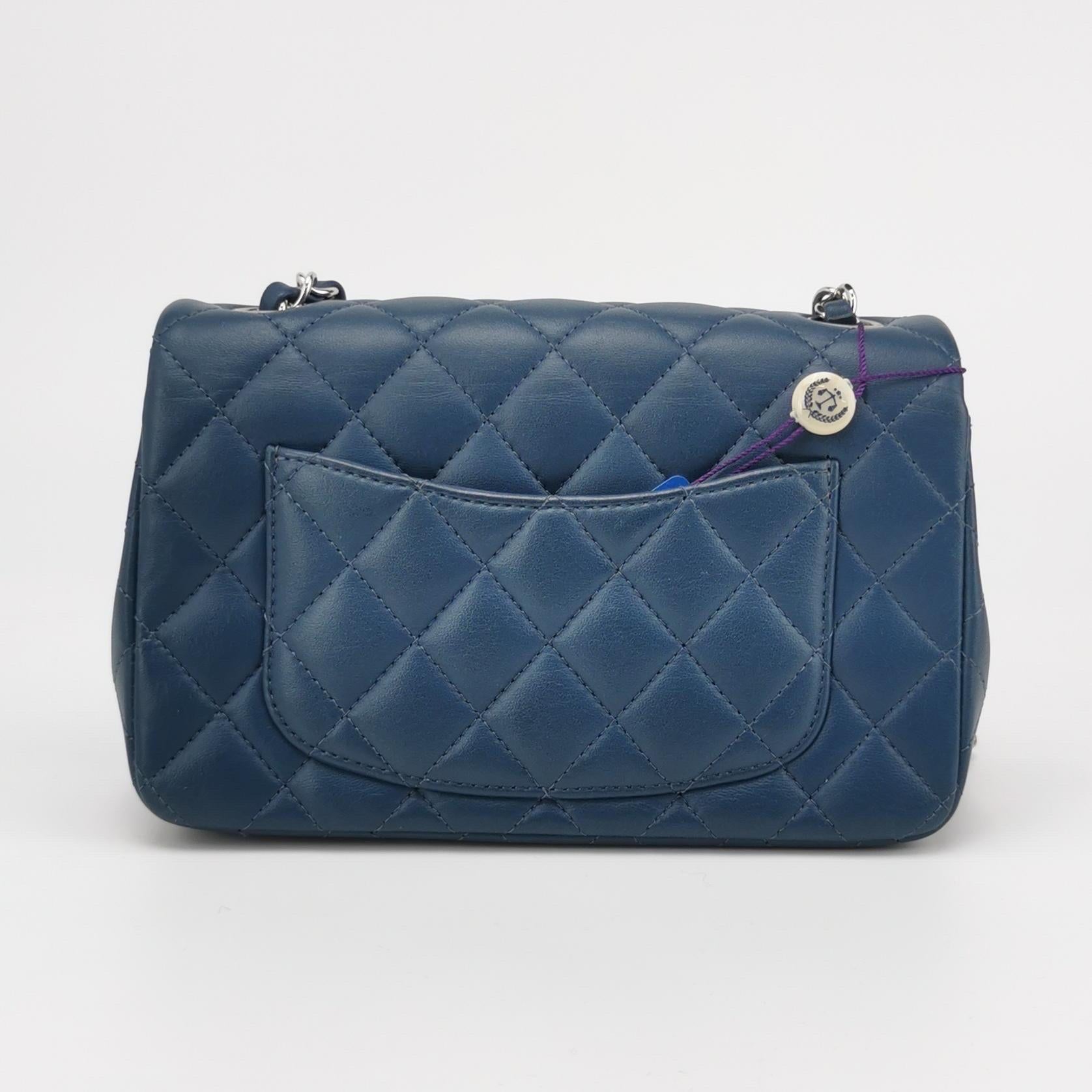Purple Chanel Classic Flap Rectangular Mini Navy Lambskin, 2019
