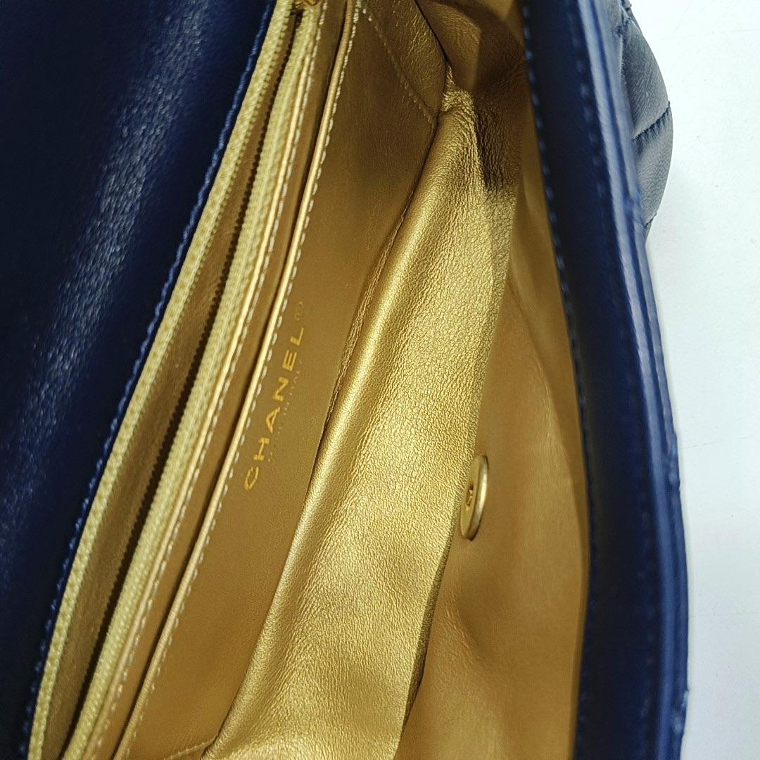 Chanel Classic Flap Rectangular Mini Navy Lambskin Pearl Crush Adjustable Gold B 1