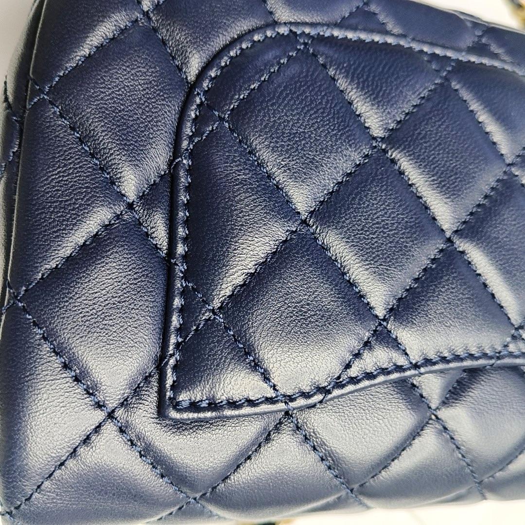 Chanel Classic Flap Rectangular Mini Navy Lambskin Pearl Crush Adjustable Gold B 2