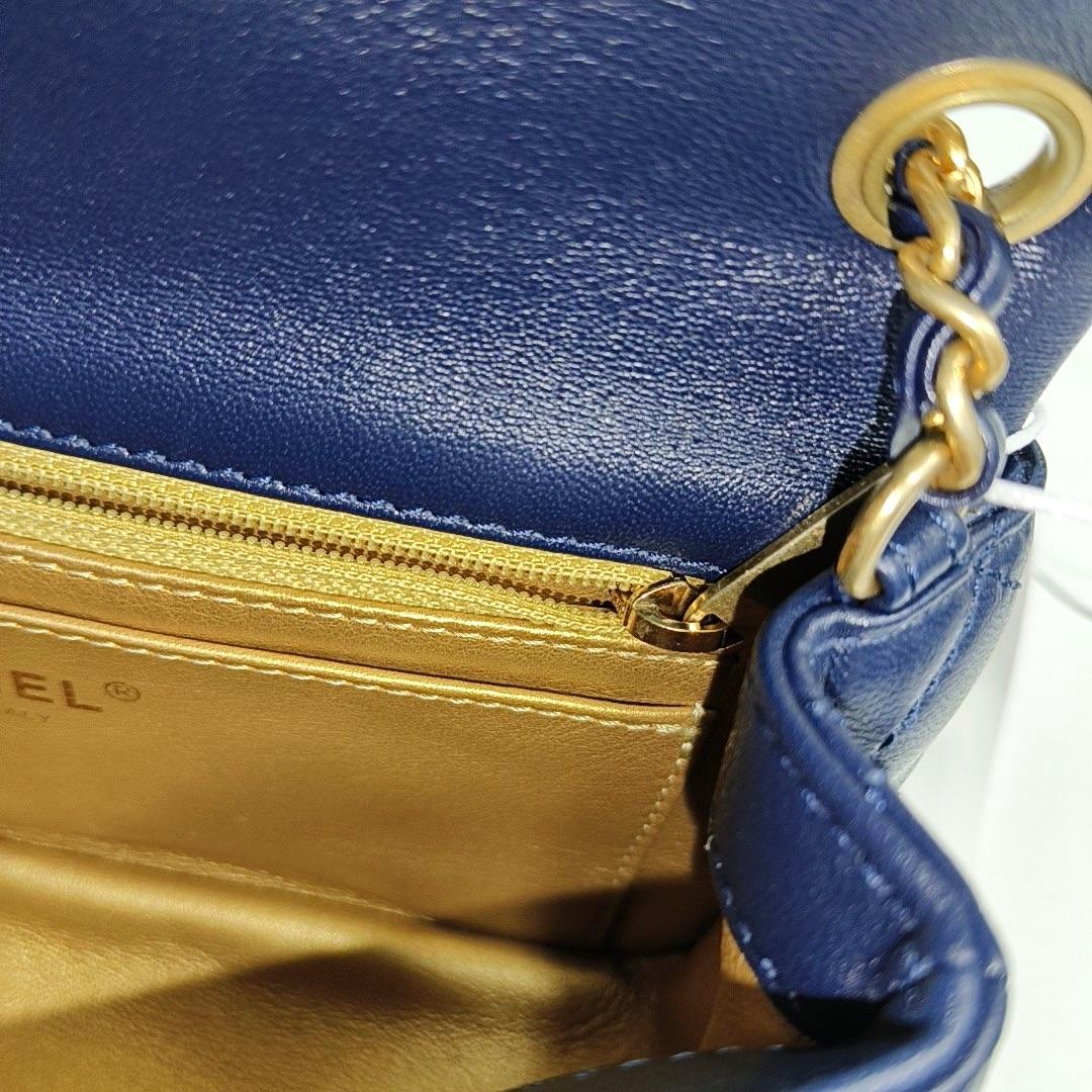 Chanel Classic Flap Rectangular Mini Navy Lambskin Pearl Crush Adjustable Gold B 3