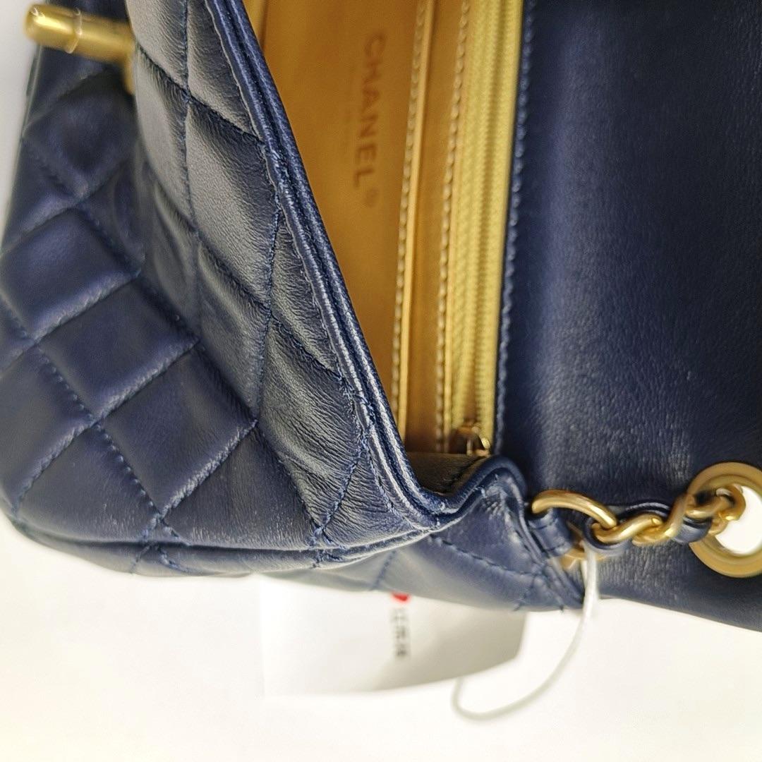 Chanel Classic Flap Rectangular Mini Navy Lambskin Pearl Crush Adjustable Gold B 4