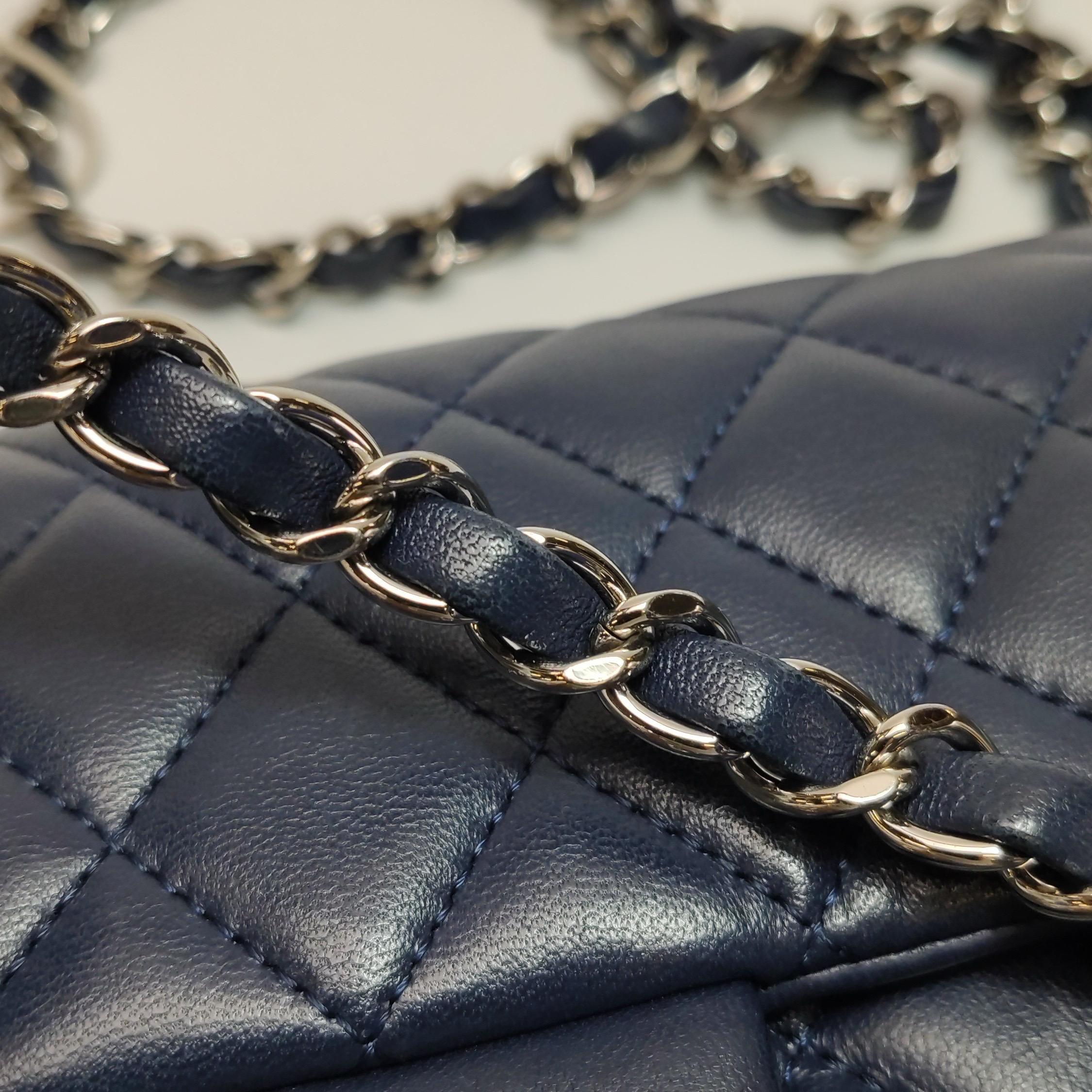 Chanel Classic Flap Rectangular Mini Navy Lambskin Silver Hardware For Sale 6
