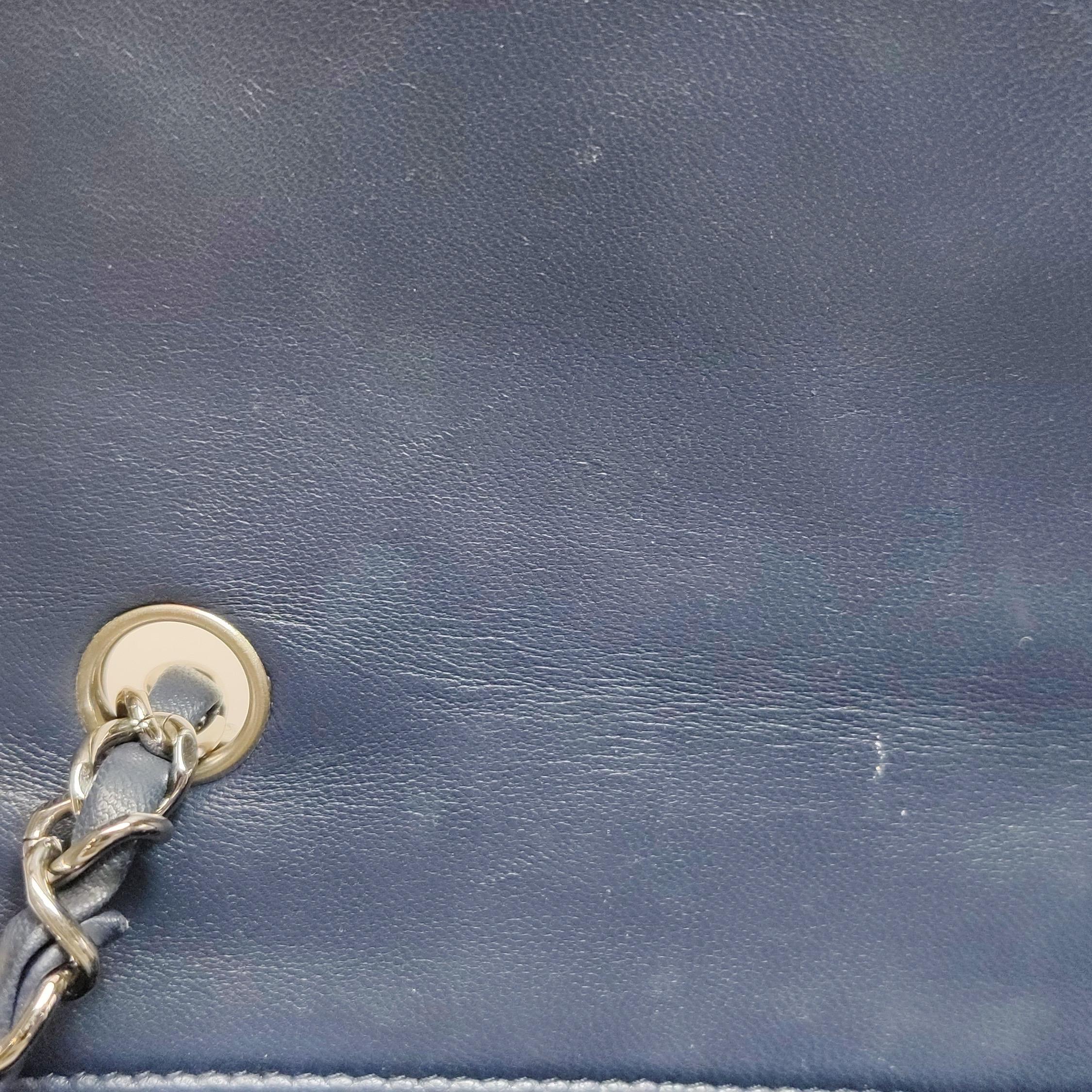 Chanel Classic Flap Rectangular Mini Navy Lambskin Silver Hardware For Sale 7