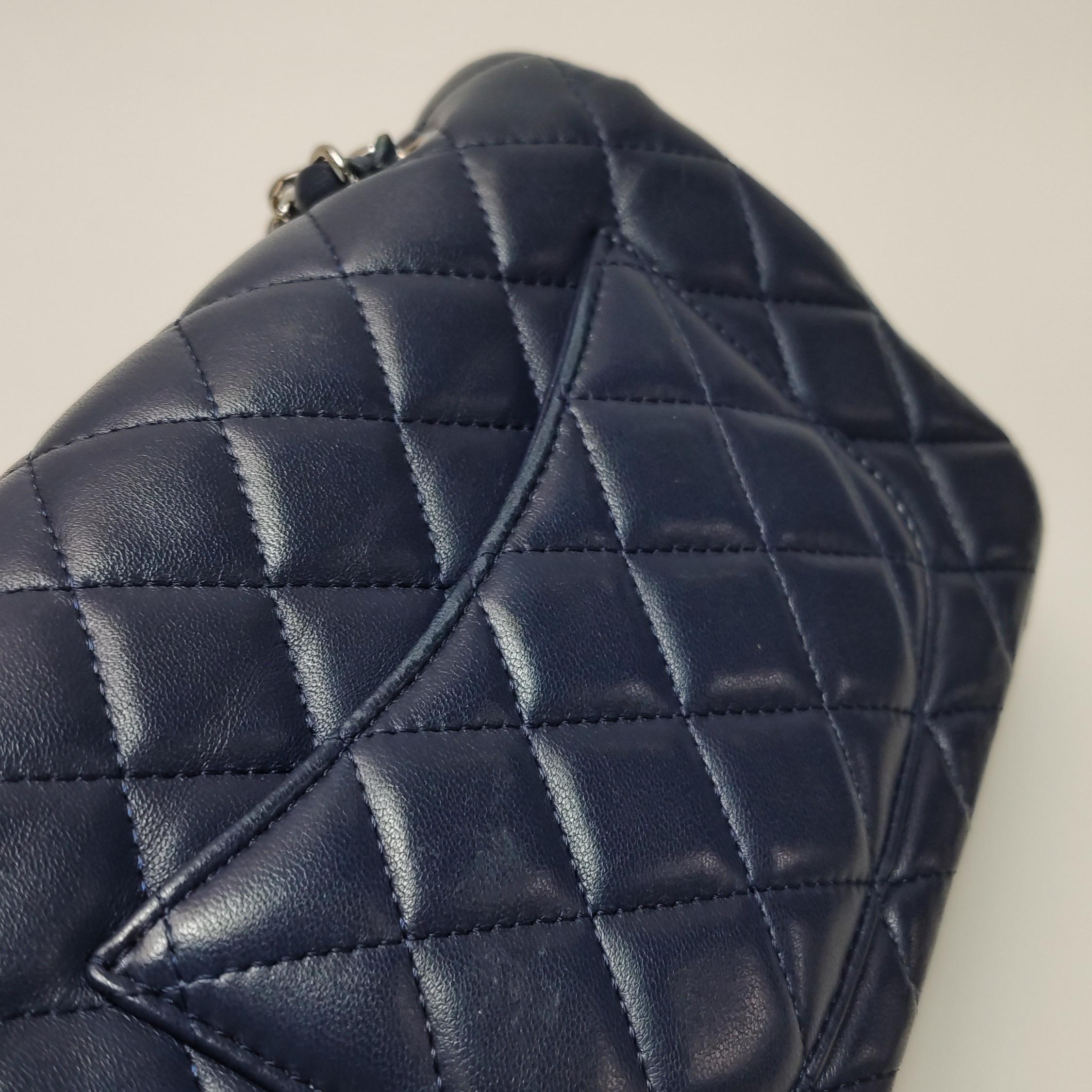 Chanel Classic Flap Rectangular Mini Navy Lambskin Silver Hardware For Sale 9