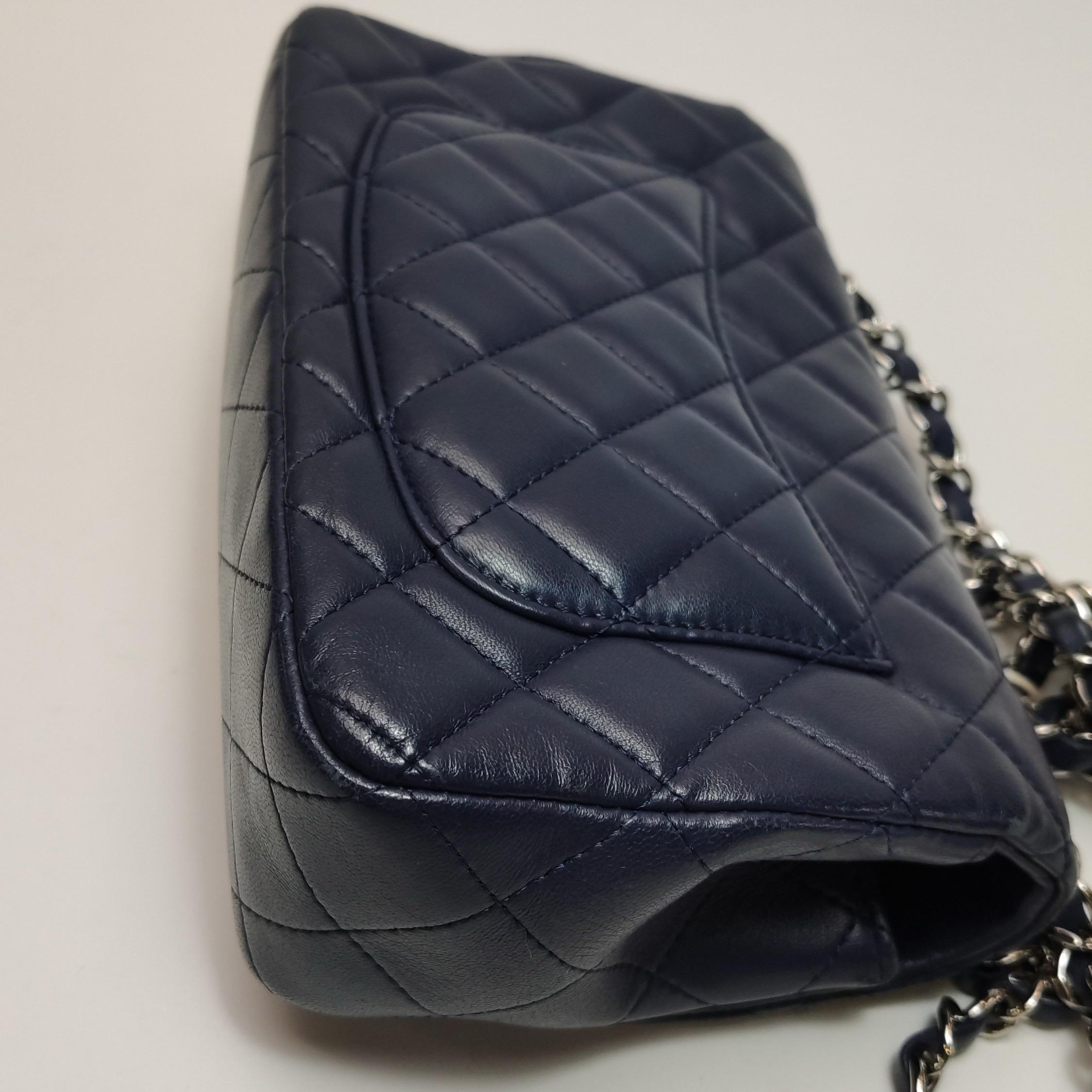 Chanel Classic Flap Rectangular Mini Navy Lambskin Silver Hardware For Sale 10