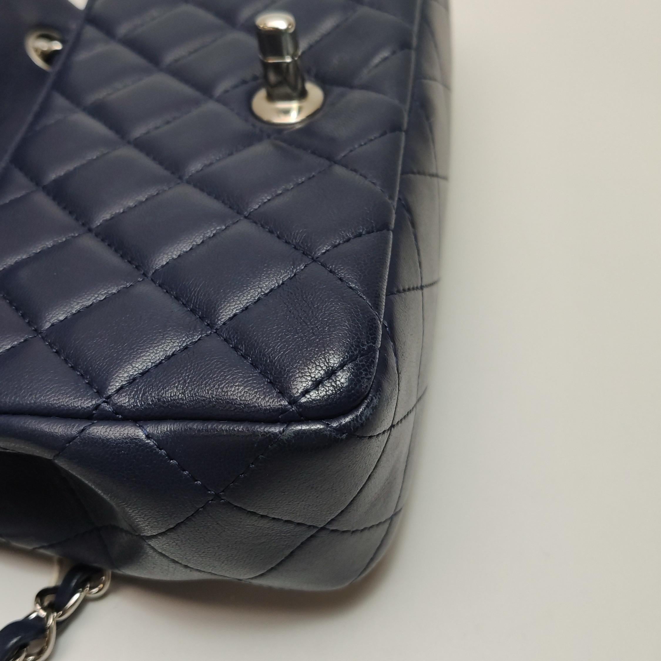 Chanel Classic Flap Rectangular Mini Navy Lambskin Silver Hardware For Sale 11