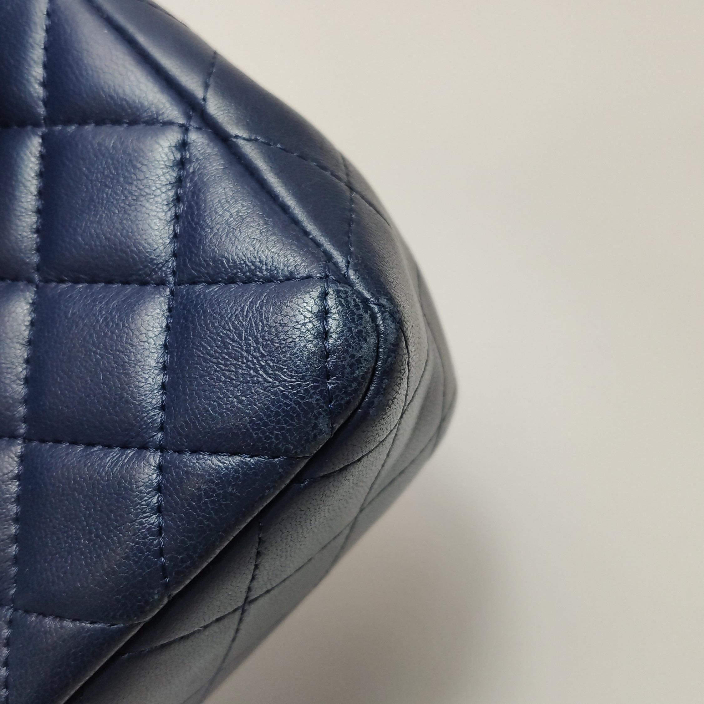 Chanel Classic Flap Rectangular Mini Navy Lambskin Silver Hardware For Sale 13