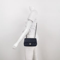 Chanel Classic Flap Rectangular Mini Navy Lambskin Silver Hardware