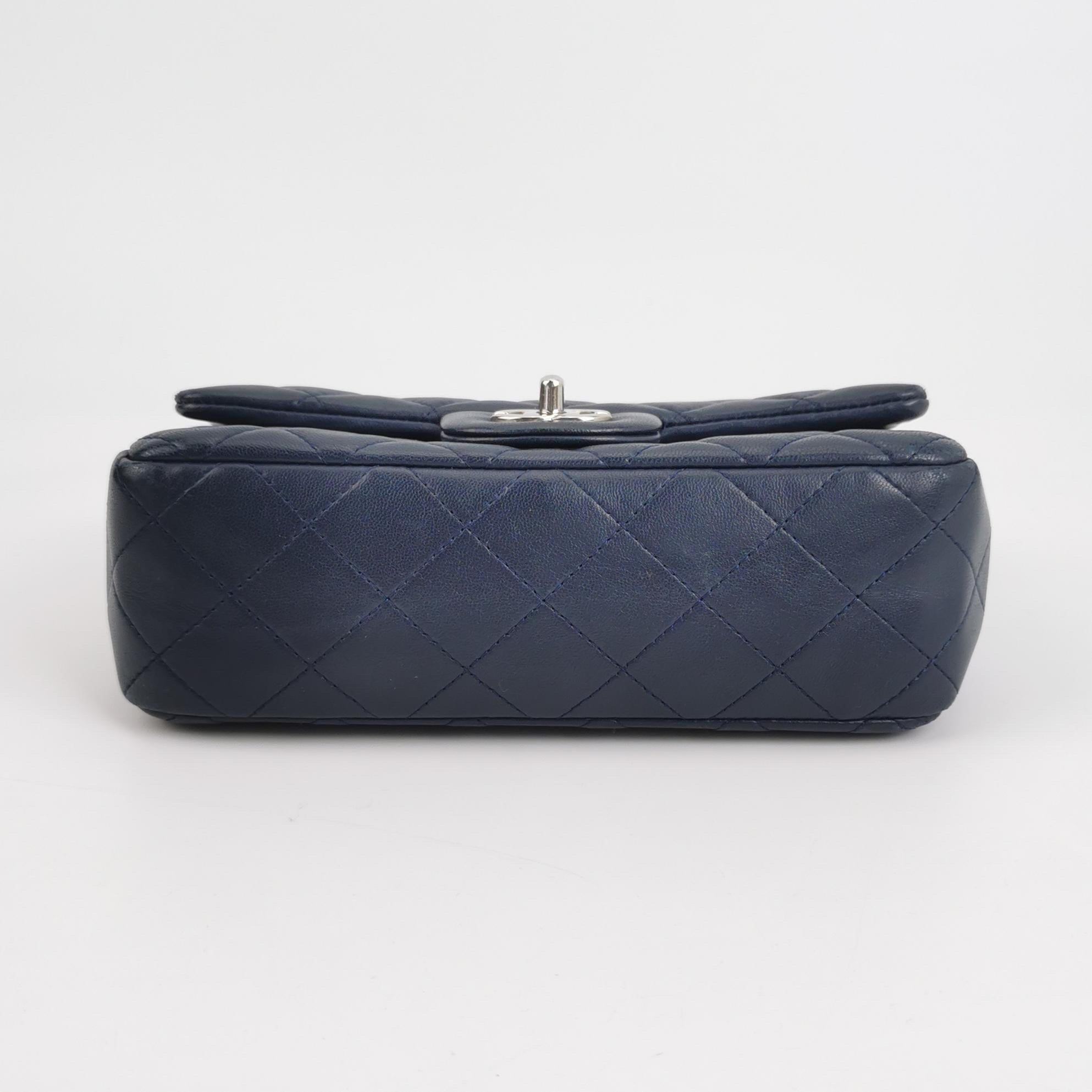 Chanel Classic Flap Rectangular Mini Navy Lambskin Silver Hardware For Sale 1