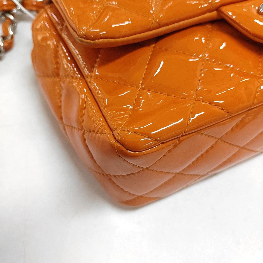 Chanel Classic Flap Rectangular Mini Orange Patent Leather Silver HW 6