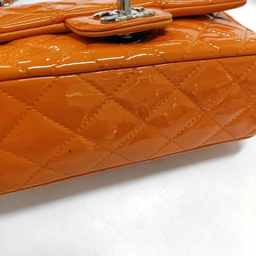 Chanel Classic Flap Rectangular Mini Orange Patent Leather Silver HW 7