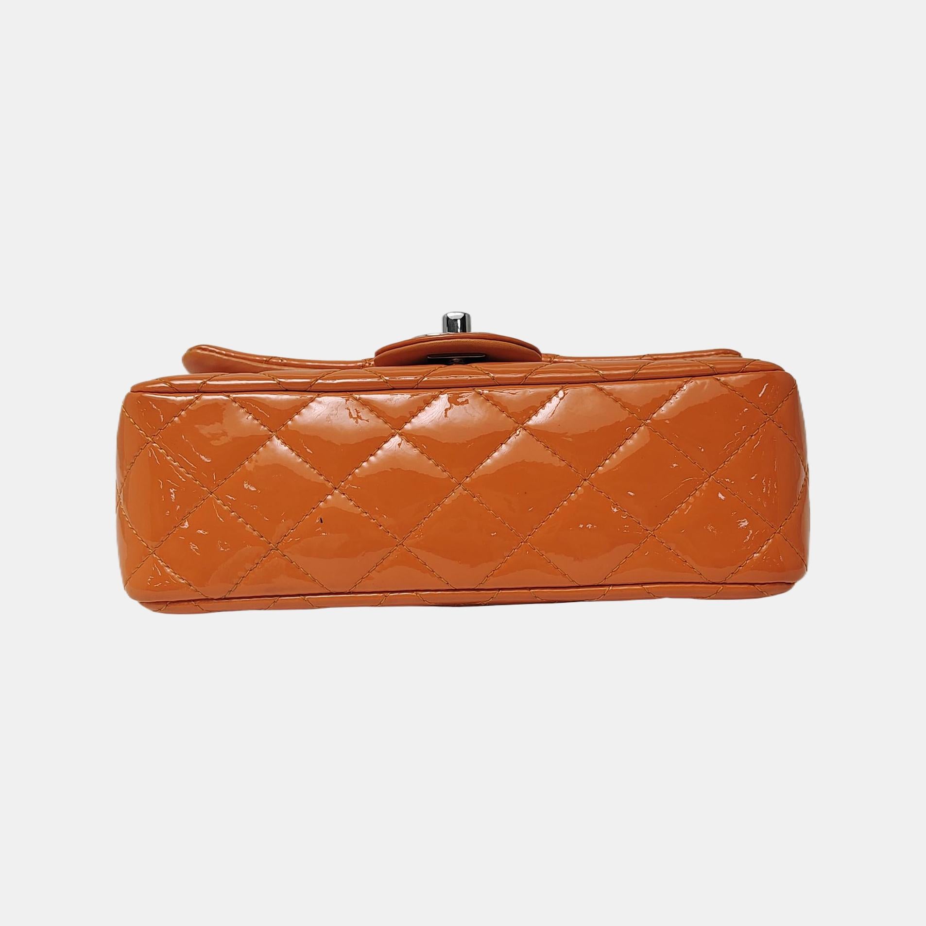 Women's Chanel Classic Flap Rectangular Mini Orange Patent Leather Silver HW