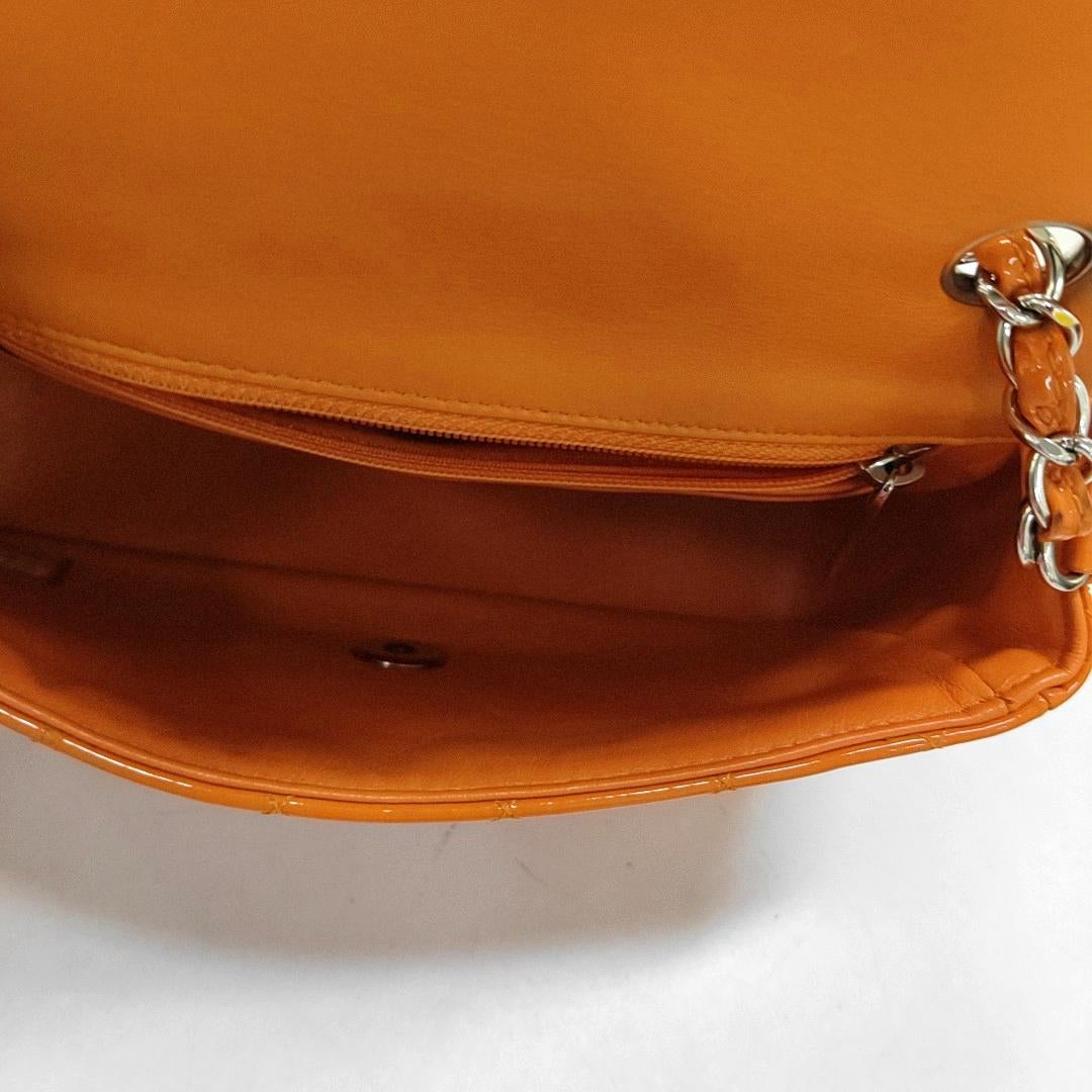 Chanel Classic Flap Rectangular Mini Orange Patent Leather Silver HW 1