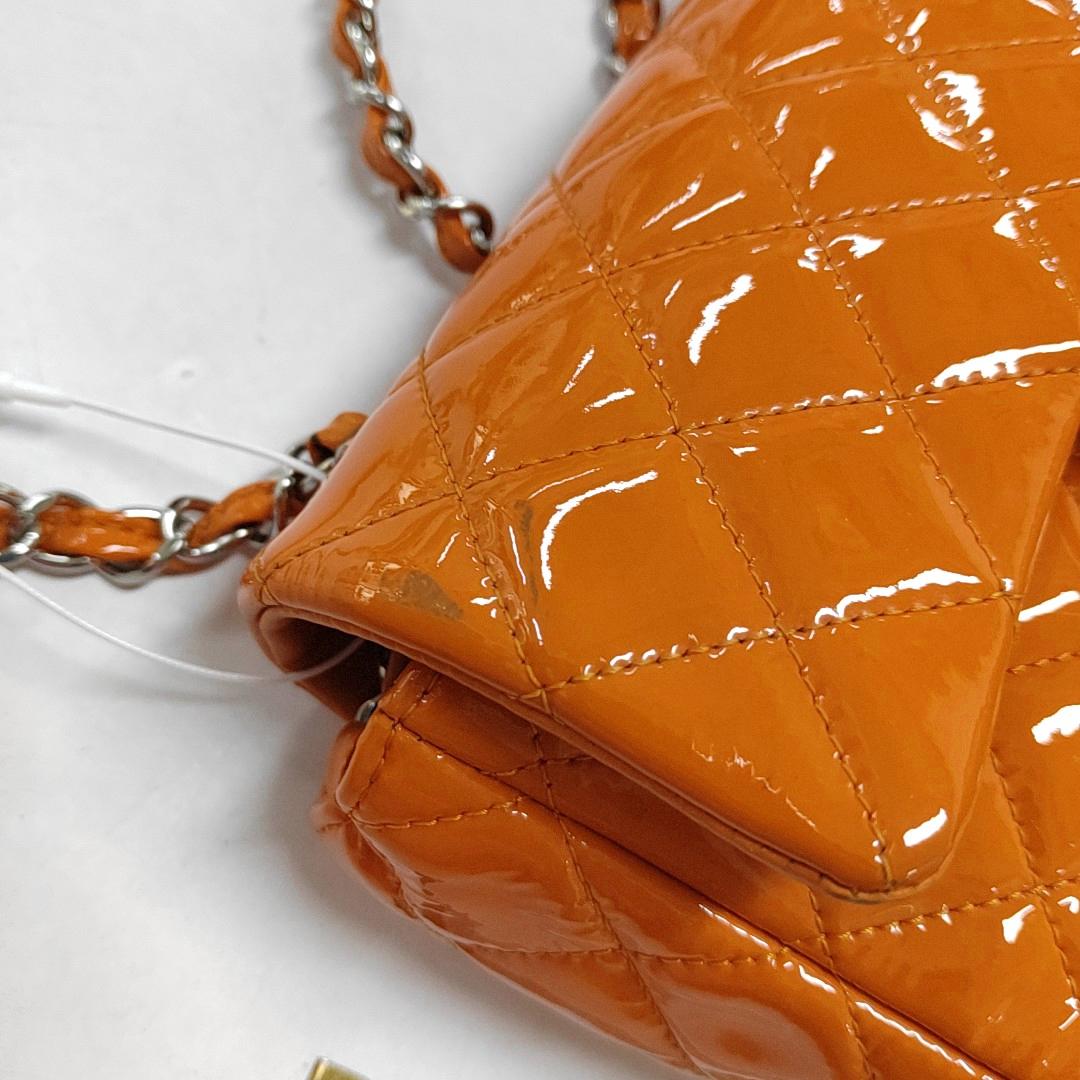 Chanel Classic Flap Rectangular Mini Orange Patent Leather Silver HW 2
