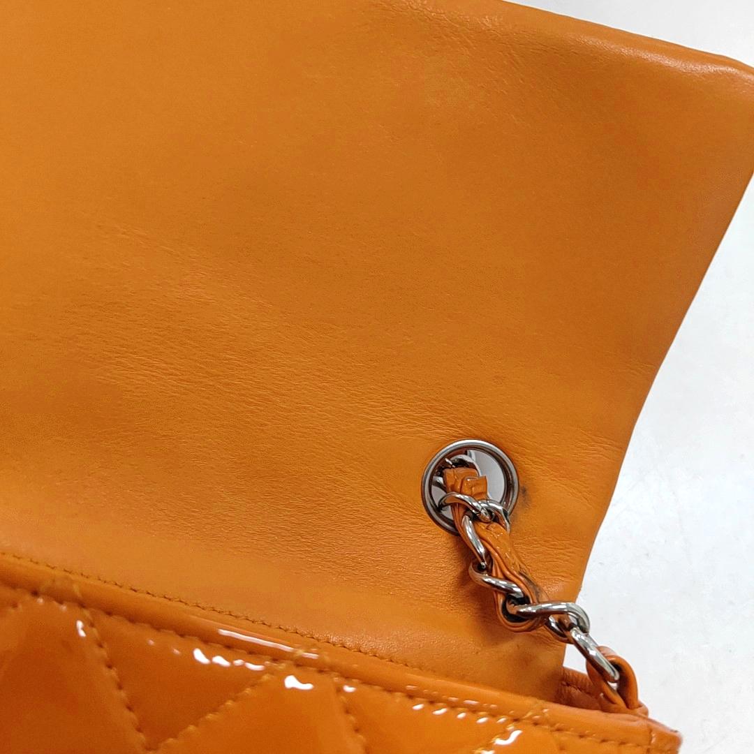 Chanel Classic Flap Rectangular Mini Orange Patent Leather Silver HW 3