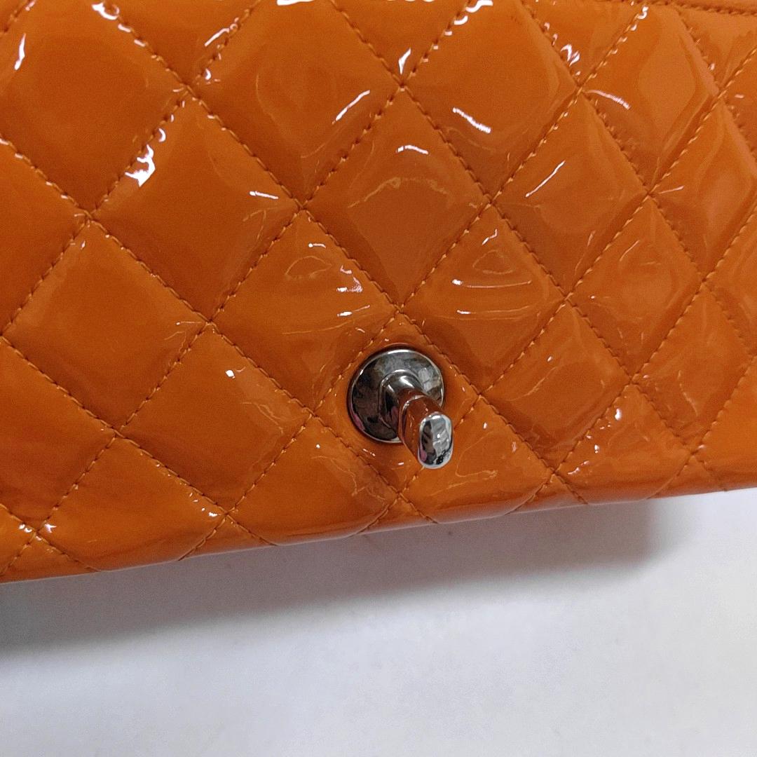 Chanel Classic Flap Rectangular Mini Orange Patent Leather Silver HW 4