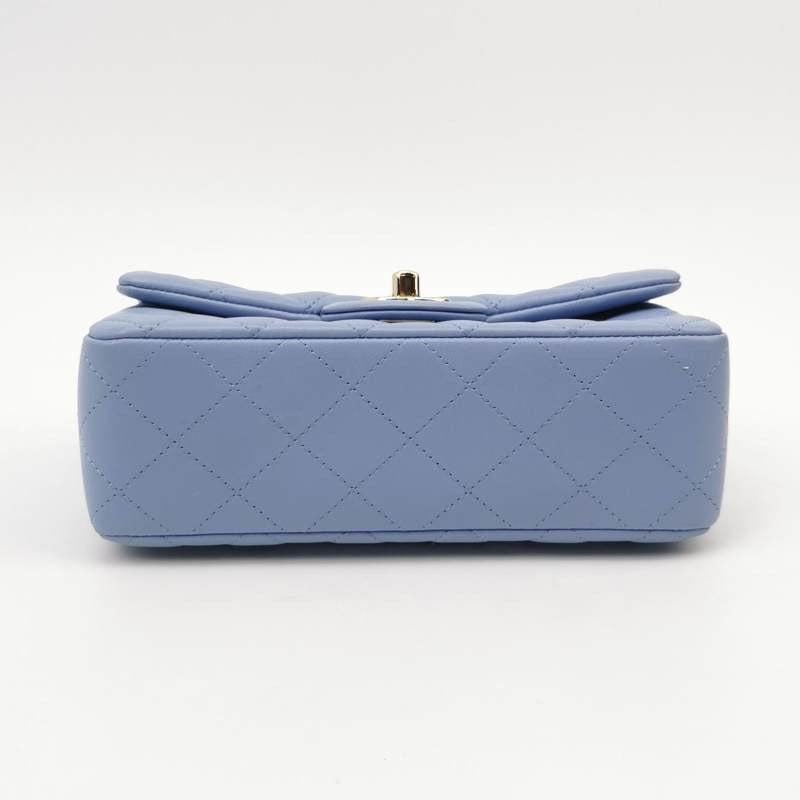 Chanel Classic Flap Rectangular Mini Pale Blue Lambskin, 2020-2021 In Excellent Condition In AUBERVILLIERS, FR