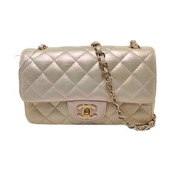 Chanel Classic Flap Rectangular Mini Pearlescent Gold Champagne Lambskin Leather