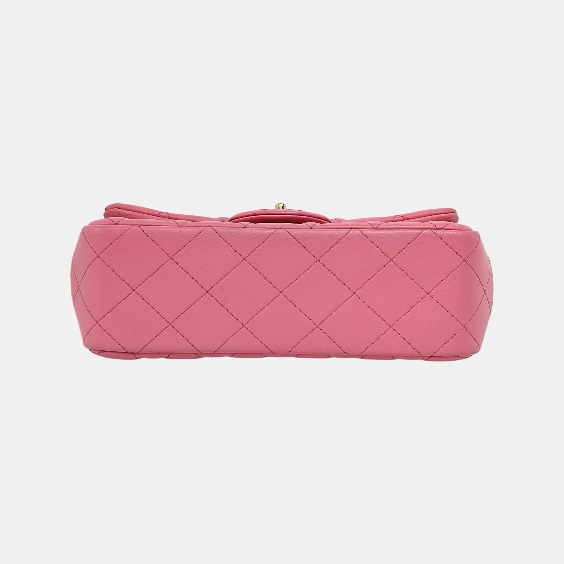 Chanel Classic Flap Rectangular Mini Pink Lambskin Gold Hardware For Sale 1