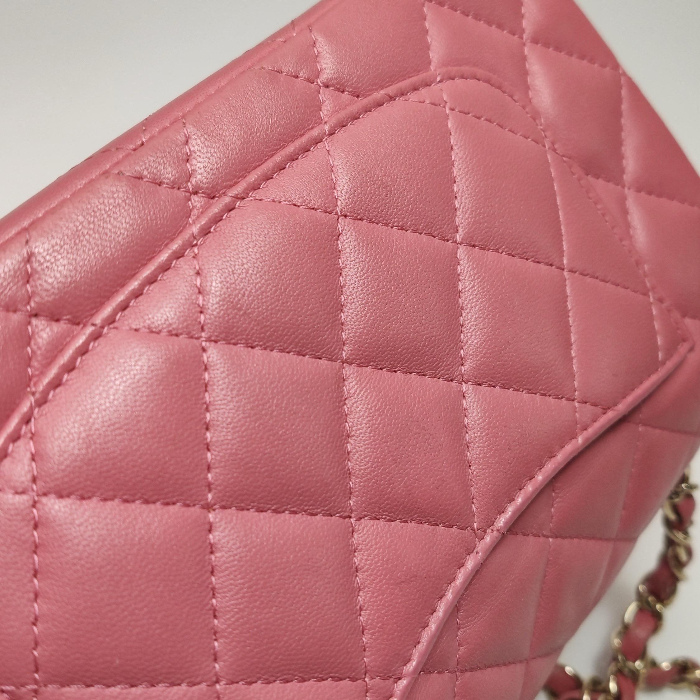Chanel Classic Flap Rectangular Mini Pink Lambskin Leather Gold Hardware Charms 8