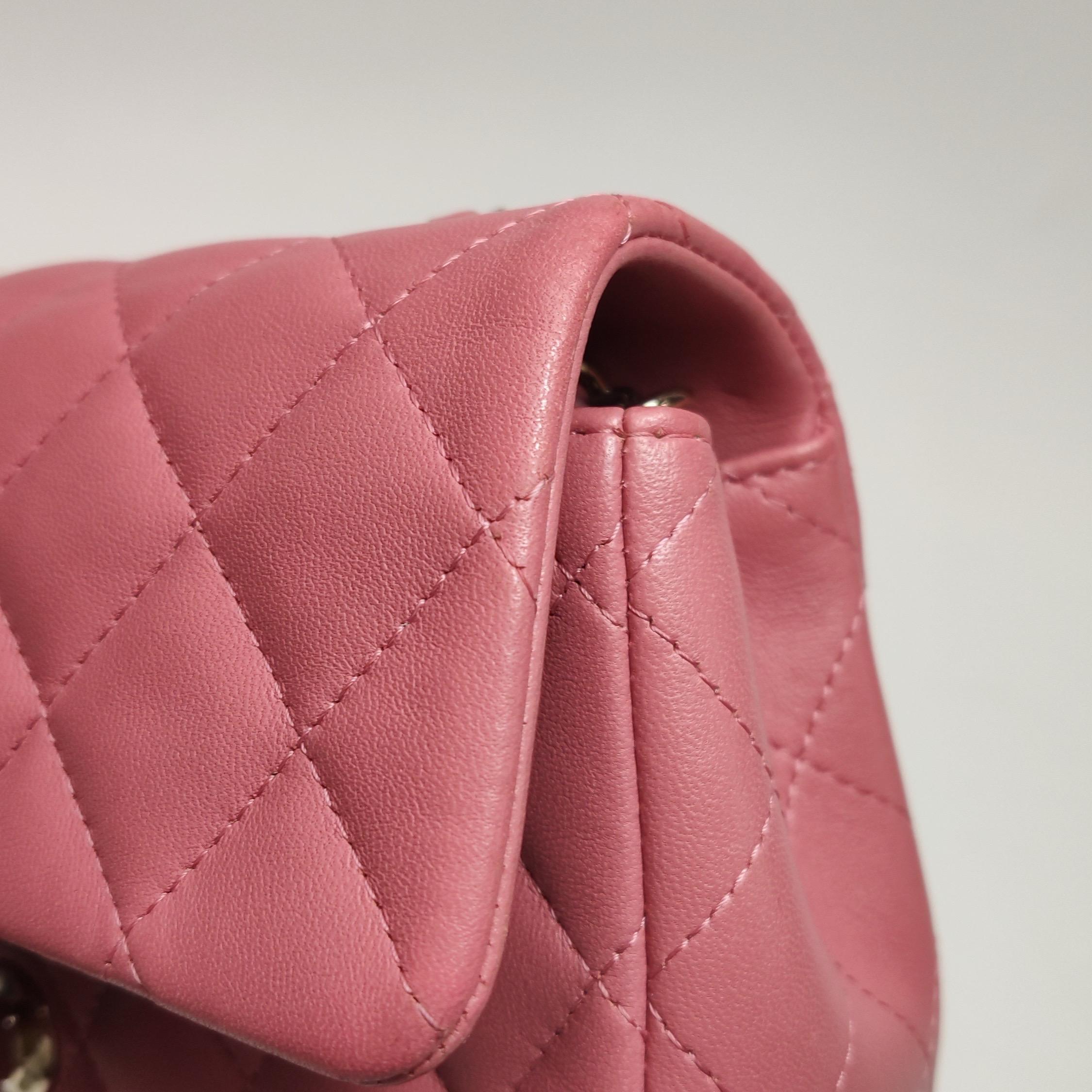 Chanel Classic Flap Rectangular Mini Pink Lambskin Leather Gold Hardware Charms 15