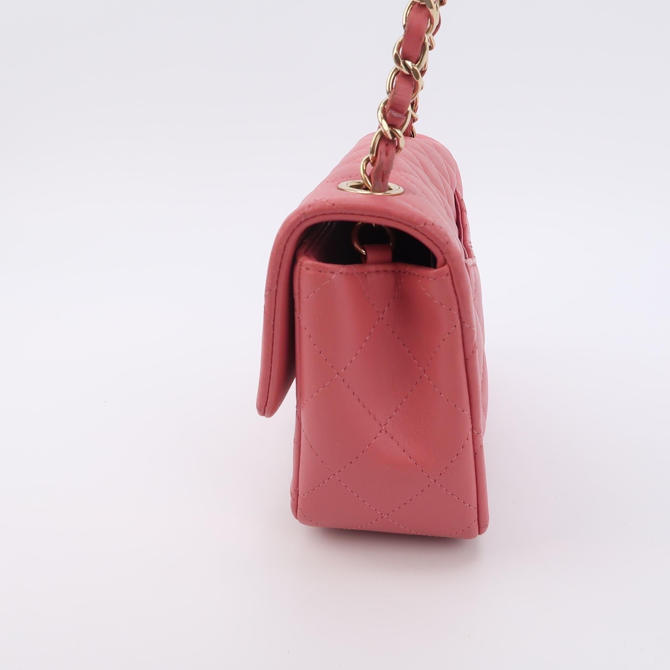 Women's Chanel Classic Flap Rectangular Mini Pink Lambskin Leather Gold Hardware Charms