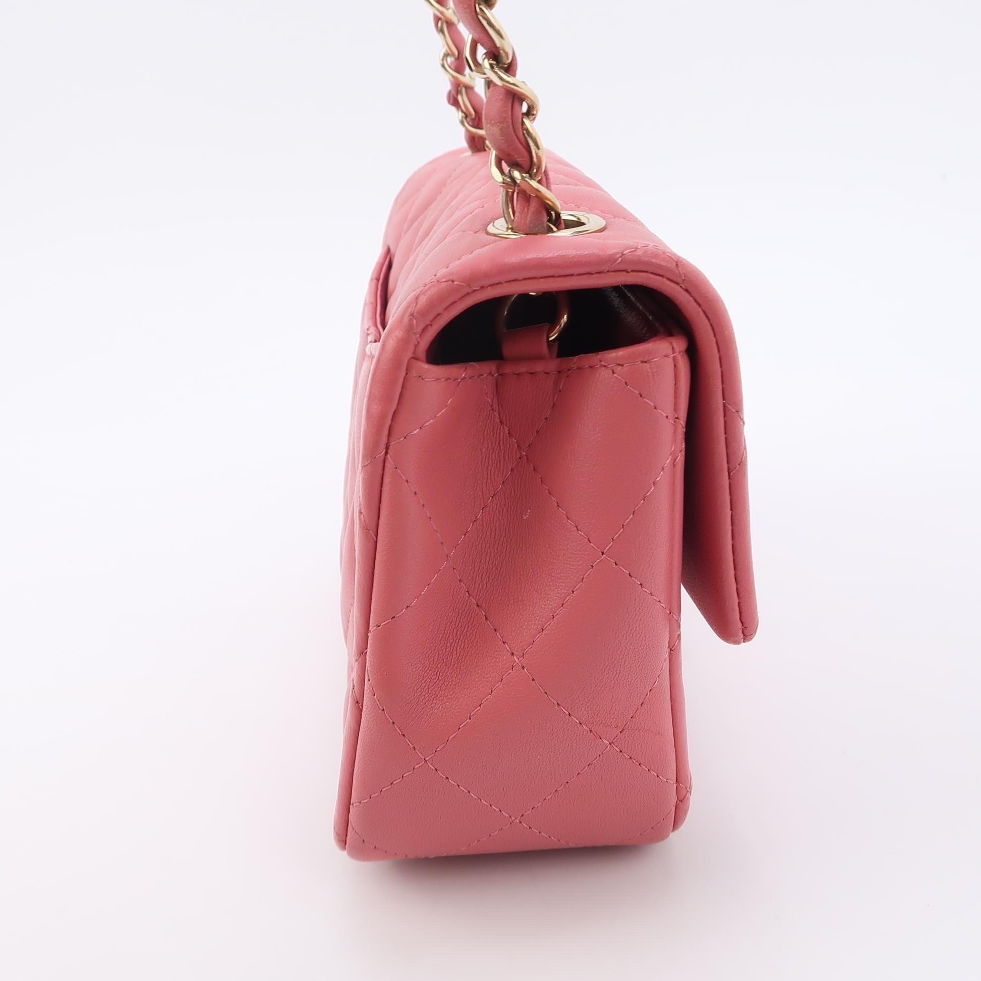 Chanel Classic Flap Rectangular Mini Pink Lambskin Leather Gold Hardware Charms 1
