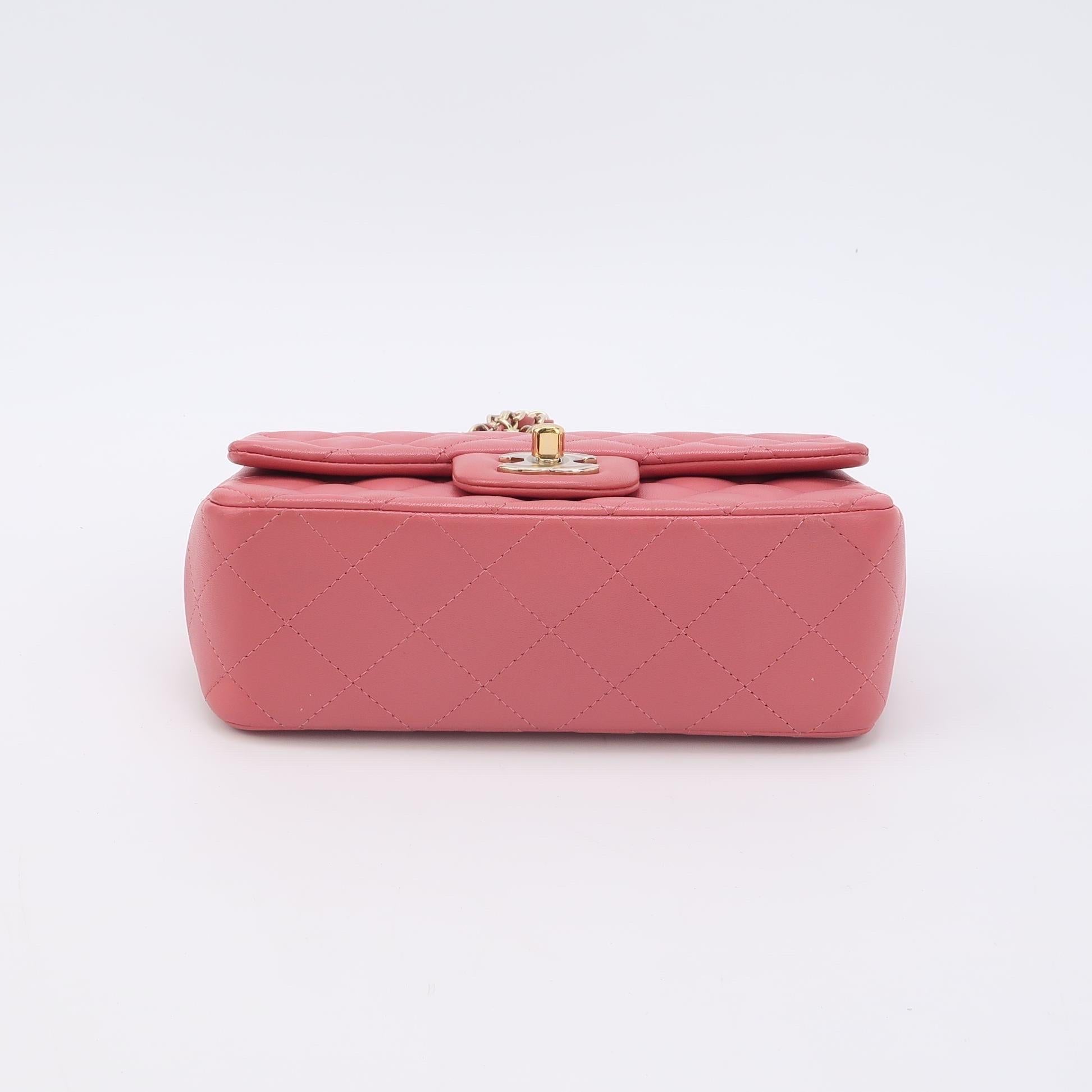 Chanel Classic Flap Rectangular Mini Pink Lambskin Leather Gold Hardware Charms 2