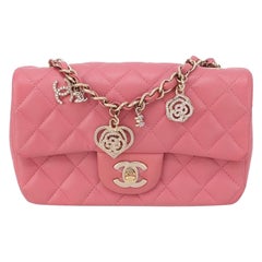 Chanel Classic Flap Rectangular Mini Pink Lambskin Leather Gold Hardware Charms