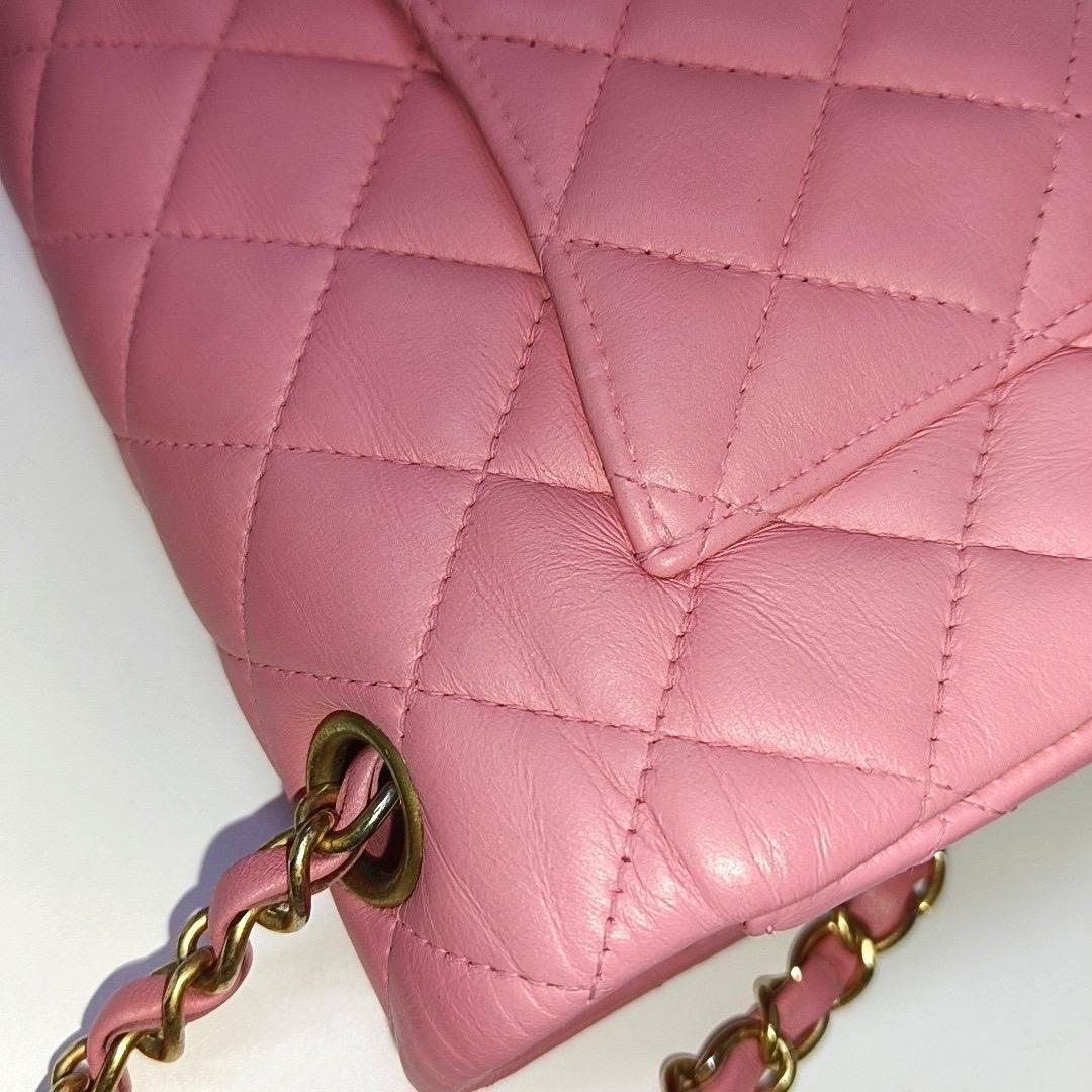 Chanel Classic Flap Rectangular Mini Pink Lambskin Leather Gold HW 12
