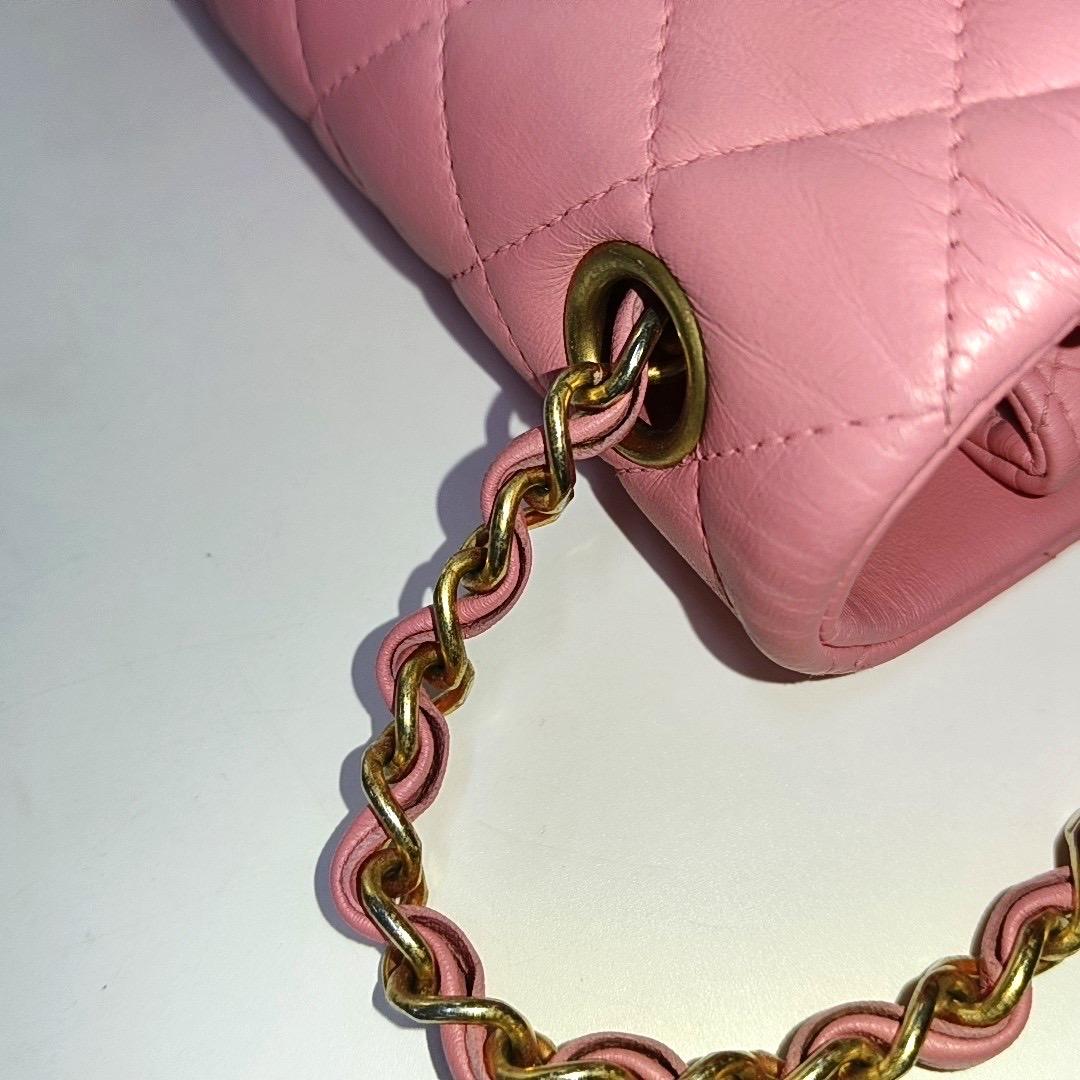 Chanel Classic Flap Rectangular Mini Pink Lambskin Leather Gold HW 15