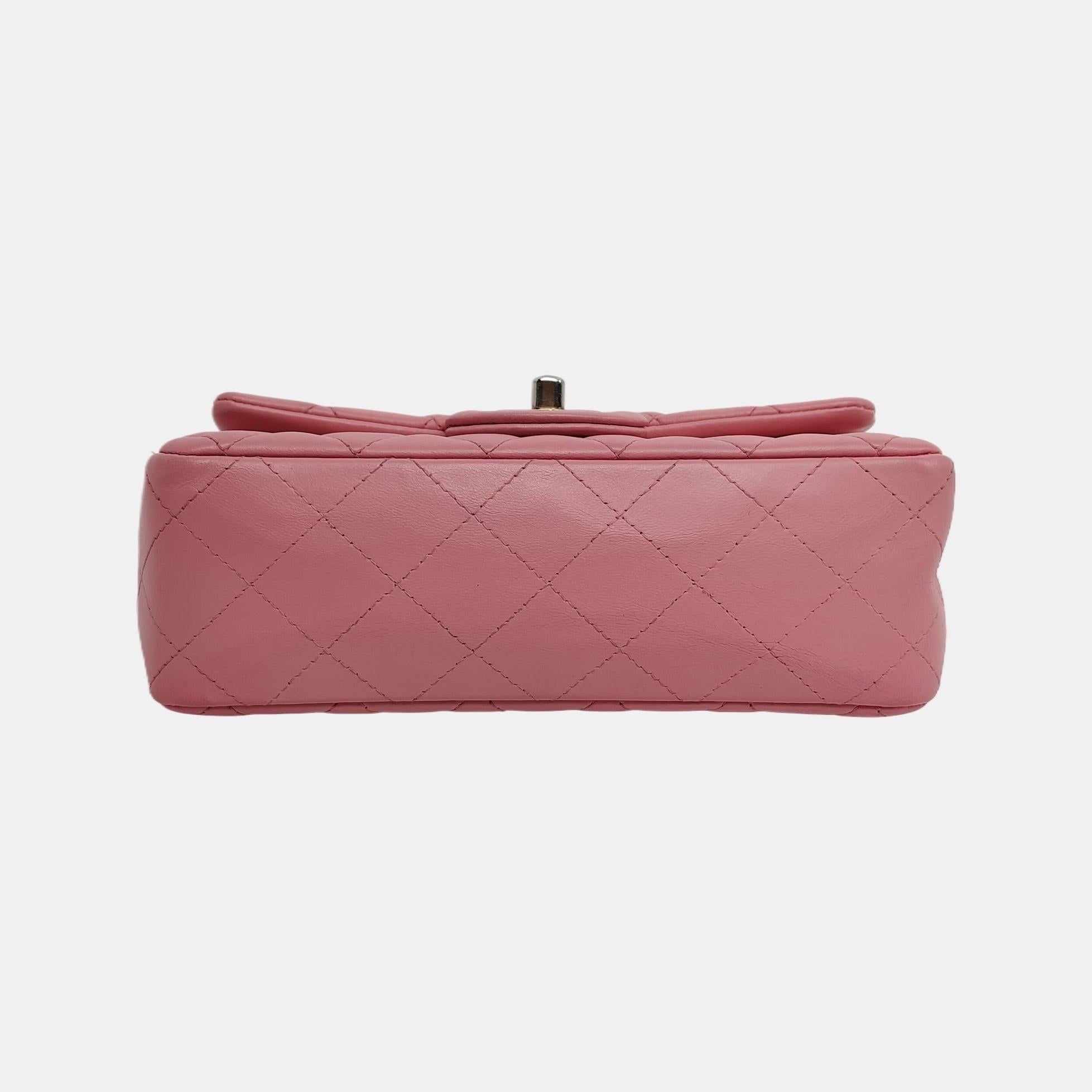 Chanel Classic Flap Rectangular Mini Pink Lambskin Leather Gold HW 1