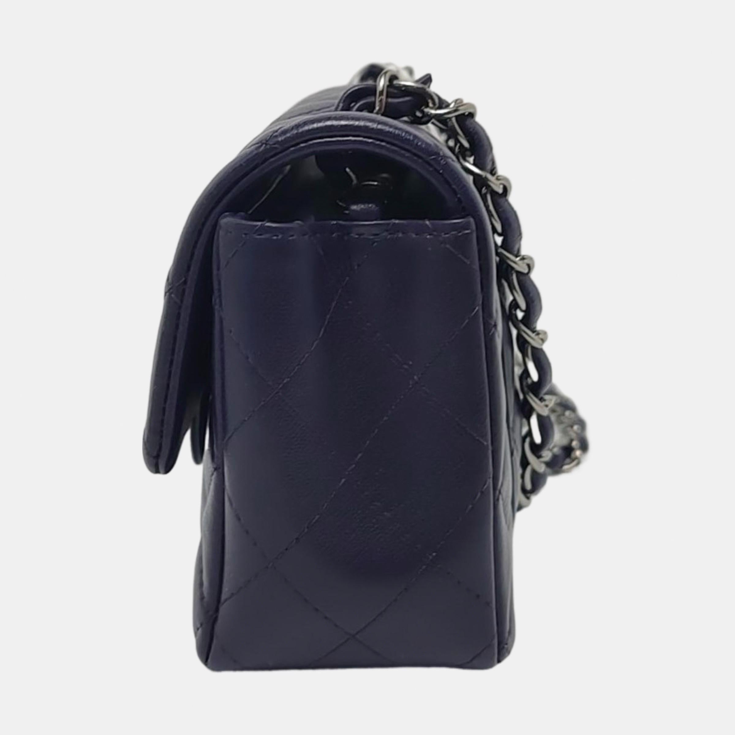 Chanel Classic Flap Rectangular Mini Lila Lammfell Silver Hardware Damen im Angebot