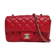 Chanel Classic Flap Rectangular Mini Red Caviar Leather Silver Hardware