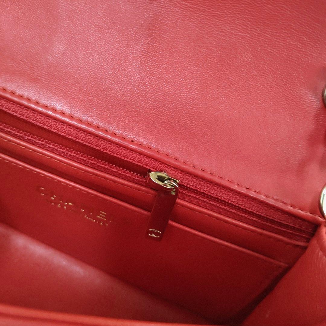 Chanel Classic Flap Rectangular Mini Red Lambskin Leather Gold-tone Hardware For Sale 8