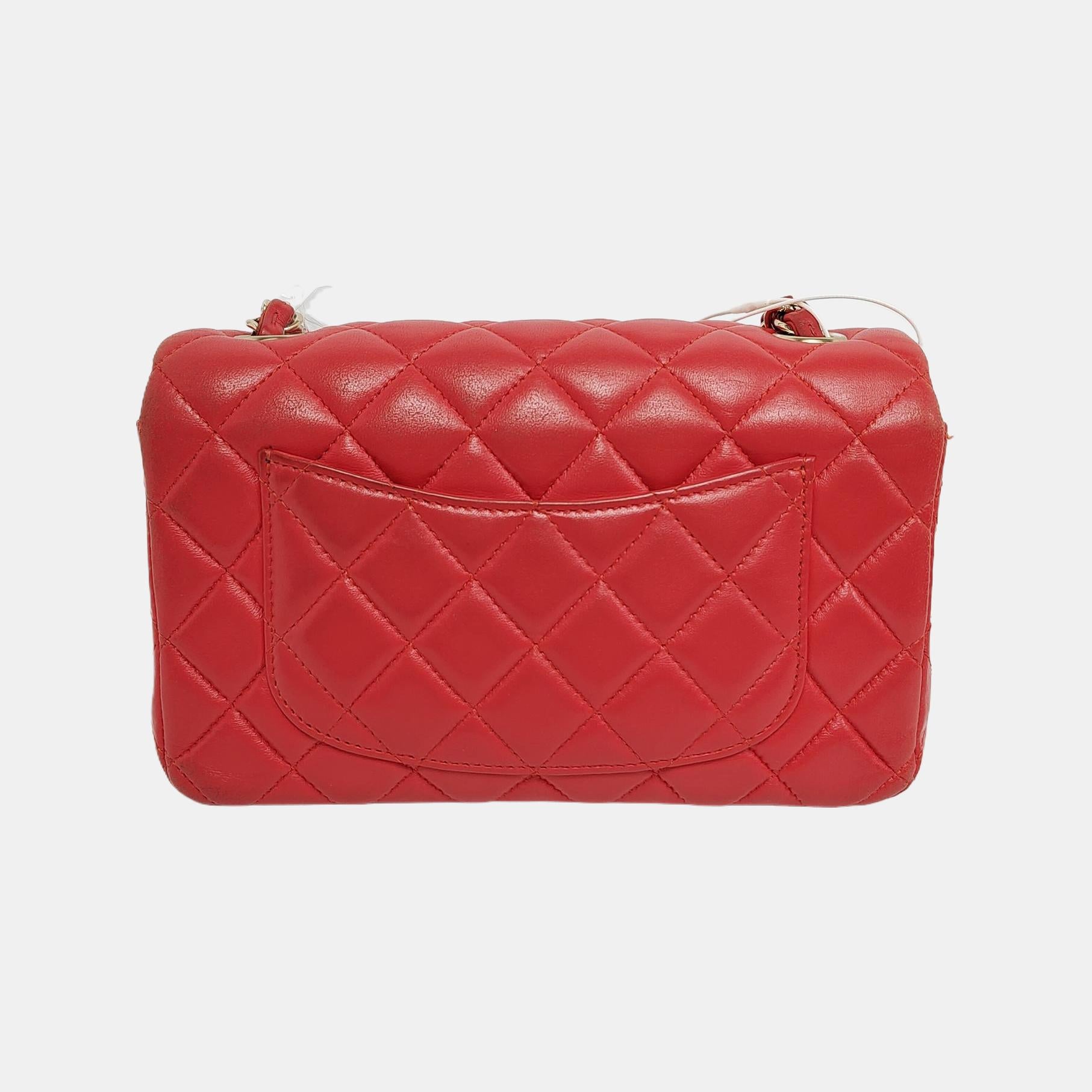 Women's Chanel Classic Flap Rectangular Mini Red Lambskin Leather Gold-tone Hardware For Sale