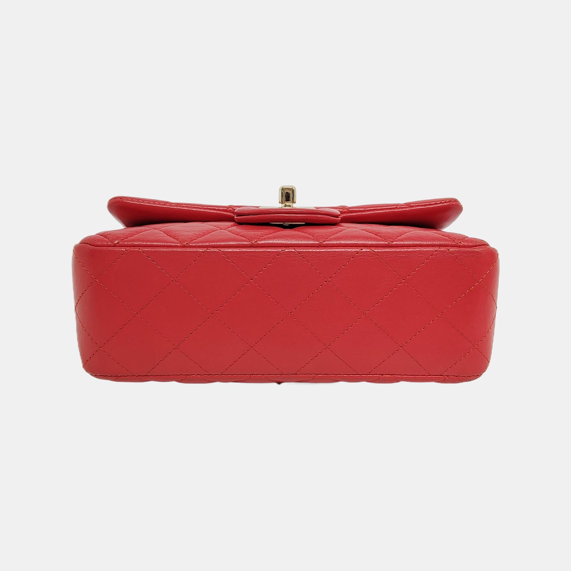 Chanel Classic Flap Rectangular Mini Red Lambskin Leather Gold-tone Hardware For Sale 1