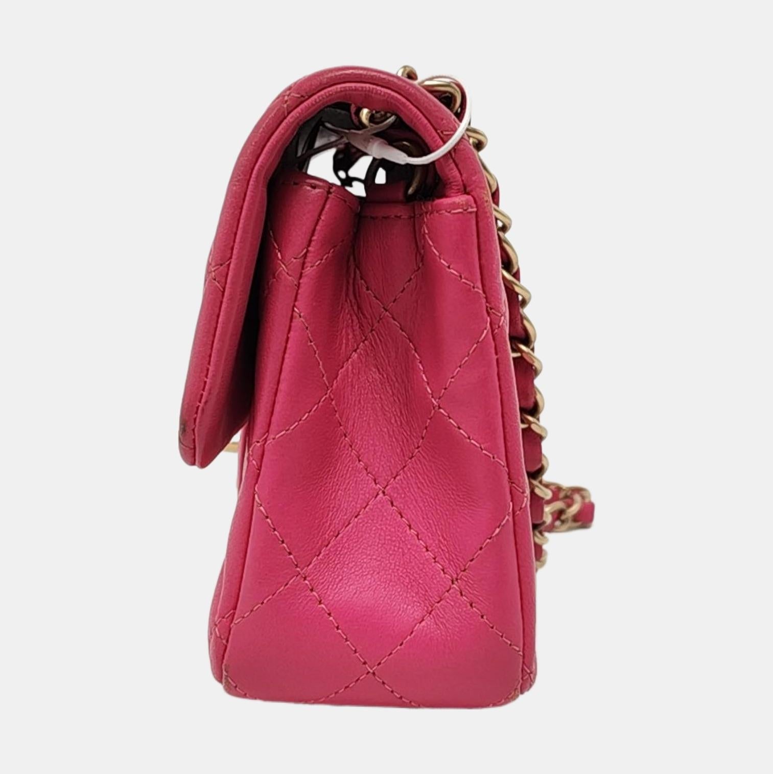 Chanel Classic Flap Rectangular Mini Rose Pink Lambskin Gold Hardware 2012-13 Bon état - En vente à AUBERVILLIERS, FR