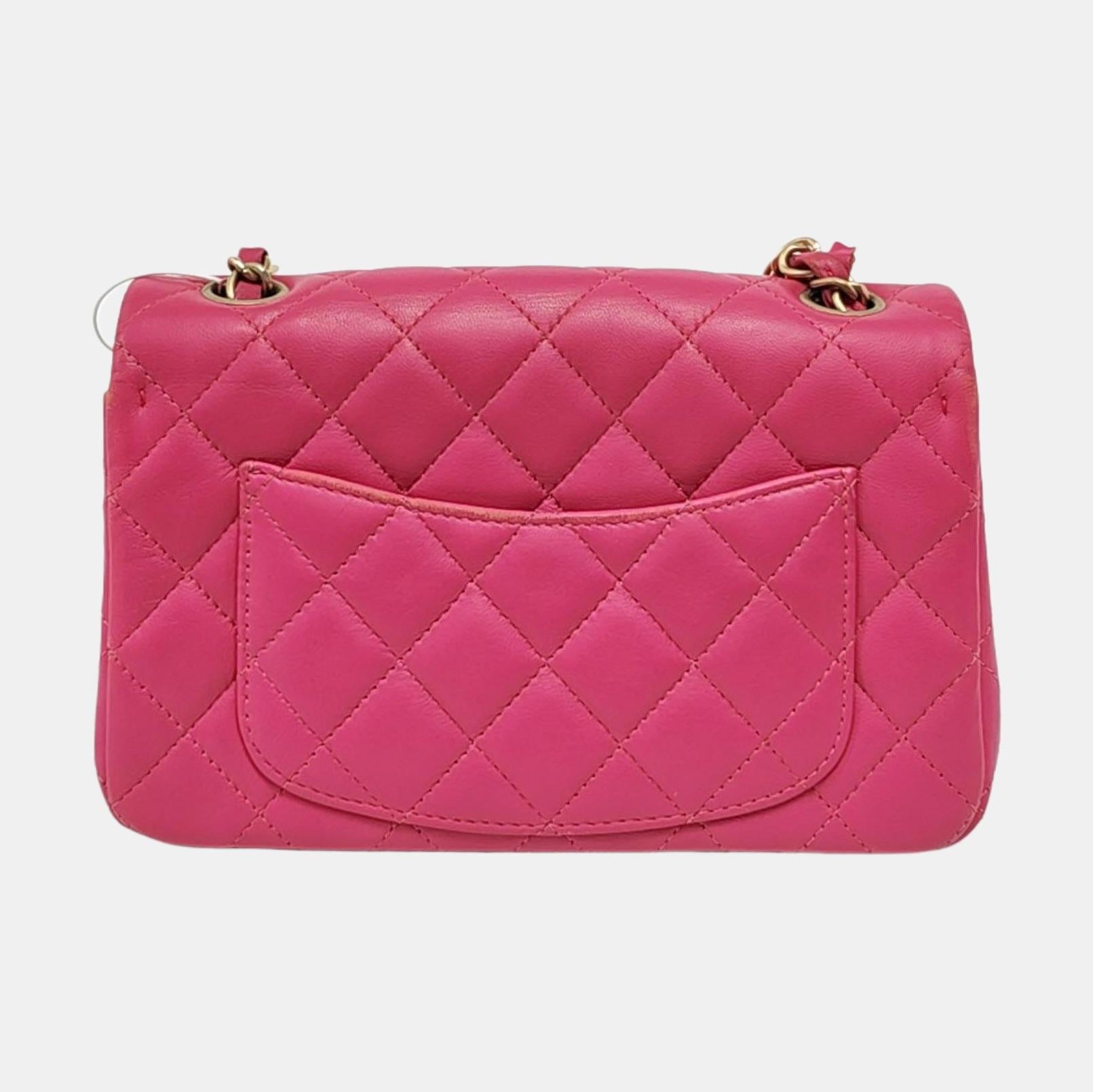 Chanel Classic Flap Rectangular Mini Rose Pink Lambskin Gold Hardware 2012-13 en vente 1